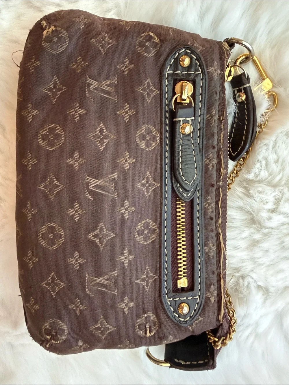 Louis Vuitton Brown Monogram Canvas Mini Lin Pochette with Chain Wristlet